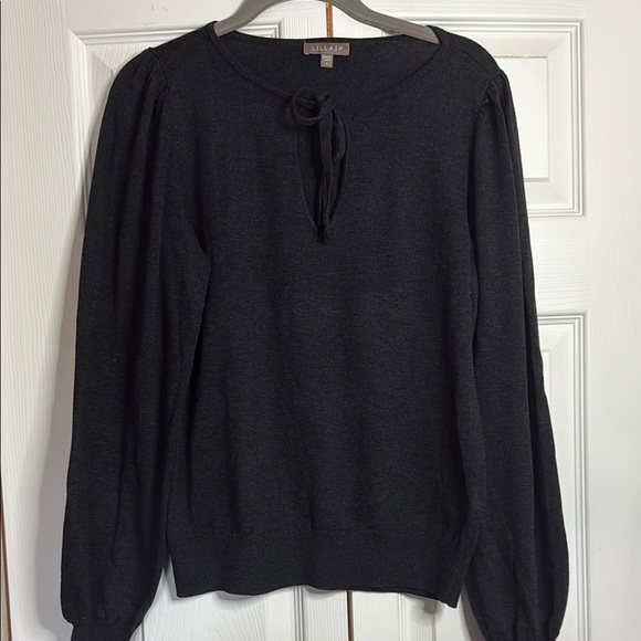 Lilla P Charcoal Long Sleeve Top with Tie Neck size S - Picture 2 of 9